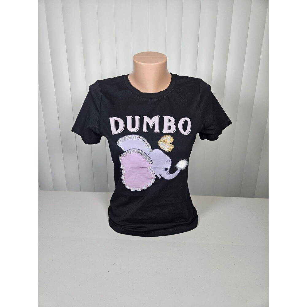 Over Apparel Disney Dumbo Rhinestone Sequin Graphic Tee Shirt Black M